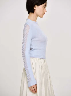 Women Source Unknown Clothing-Sheer Sleeve Knit, Sky Blue