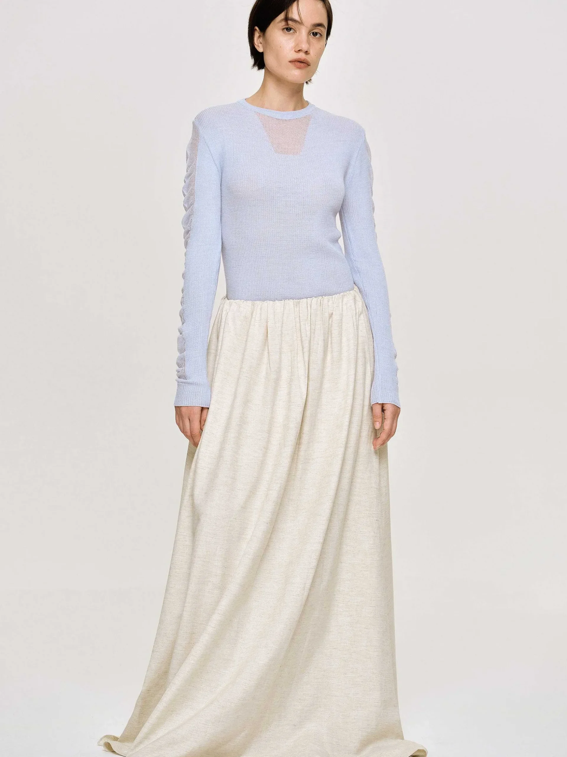 Women Source Unknown Clothing-Sheer Sleeve Knit, Sky Blue