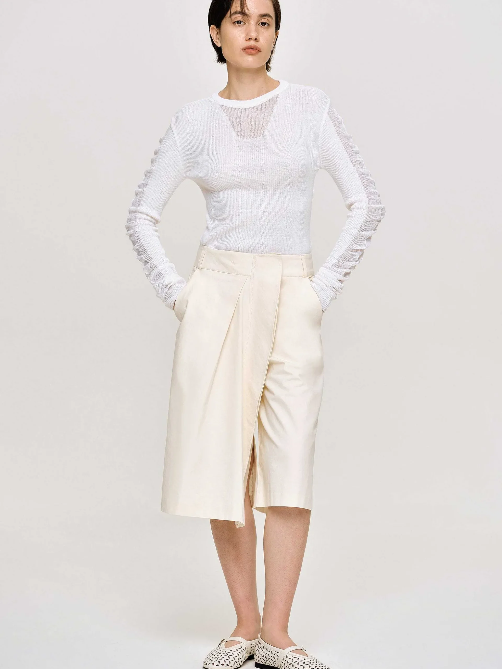 Women Source Unknown Knitwear-Sheer Sleeve Knit, White
