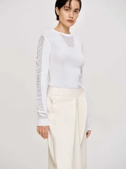 Women Source Unknown Knitwear-Sheer Sleeve Knit, White