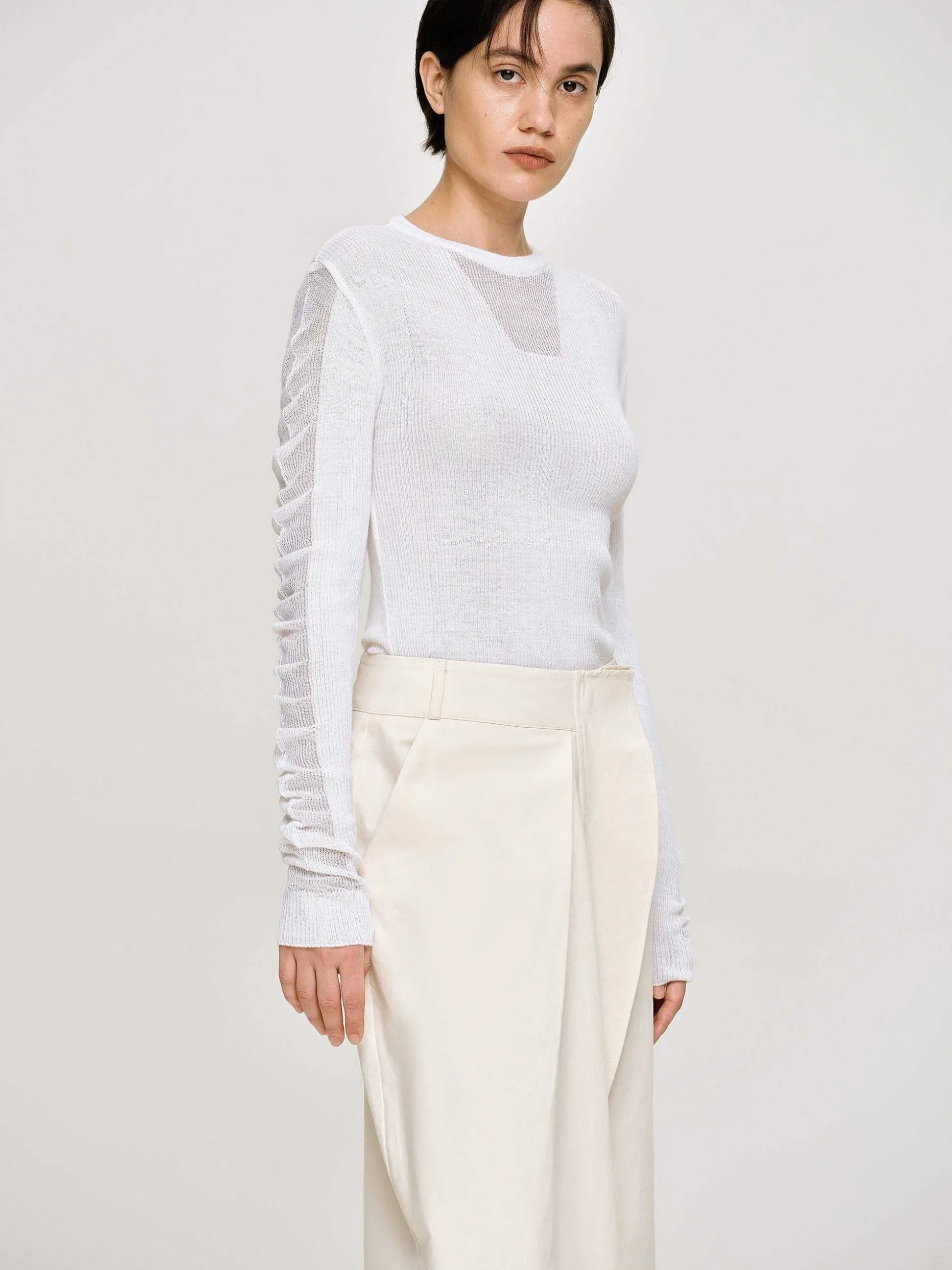 Women Source Unknown Knitwear-Sheer Sleeve Knit, White