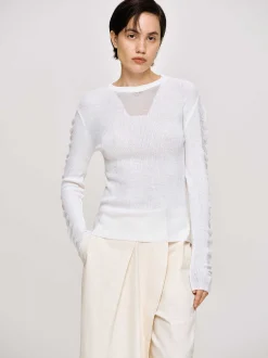 Women Source Unknown Clothing-Sheer Sleeve Knit, White