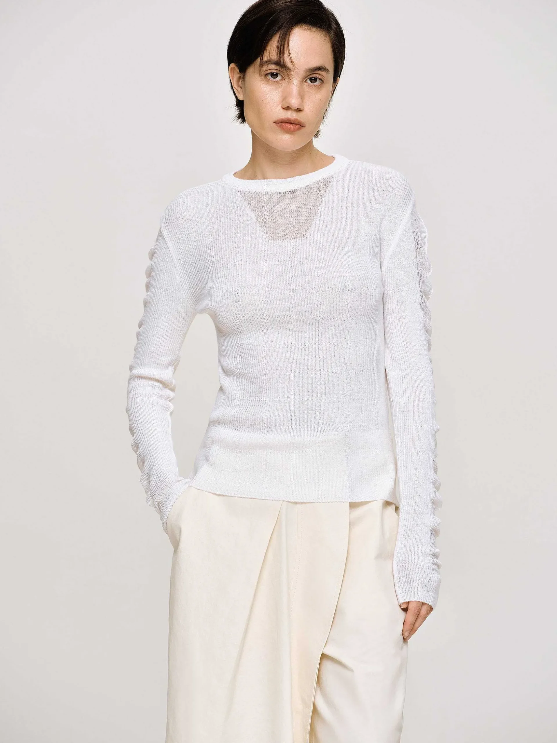 Women Source Unknown Clothing-Sheer Sleeve Knit, White