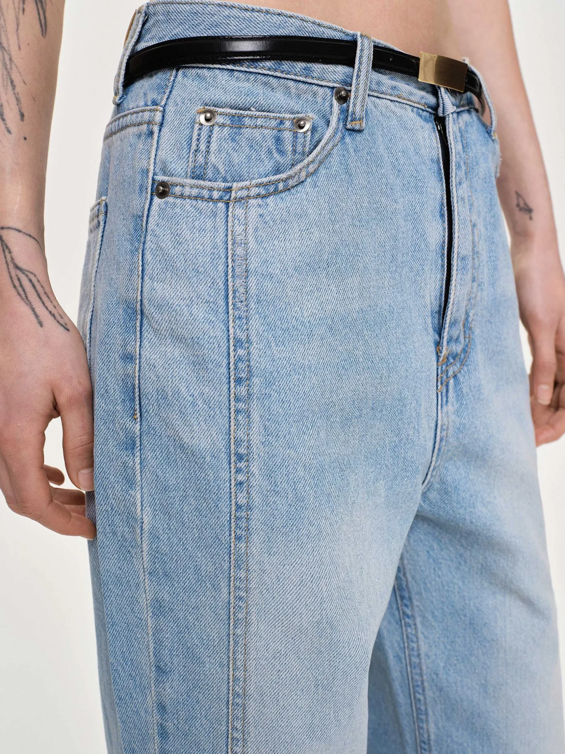 Women Source Unknown Denim-Side Paneled Straight Jeans, Light Washed Blue