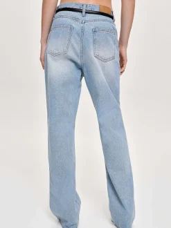 Women Source Unknown Denim-Side Paneled Straight Jeans, Light Washed Blue