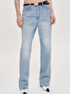 Women Source Unknown Clothing-Side Paneled Straight Jeans, Light Washed Blue