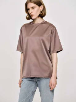 Women Source Unknown Accessories-Silky Satin T-Shirt, Red Bean