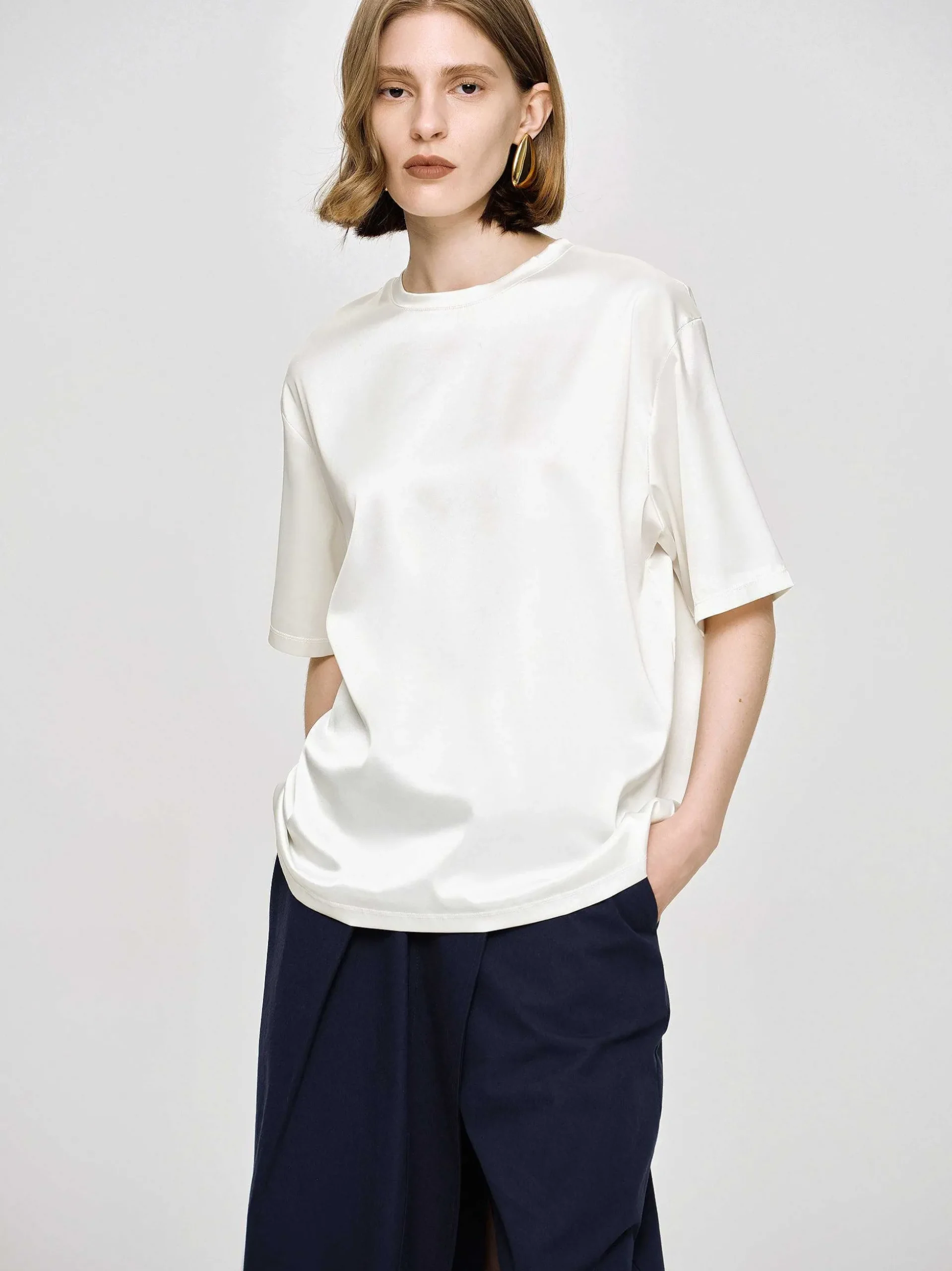 Women Source Unknown Accessories-Silky Satin T-Shirt, White