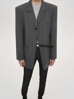 Women Source Unknown Clothing-Single-Button Blazer, Charcoal