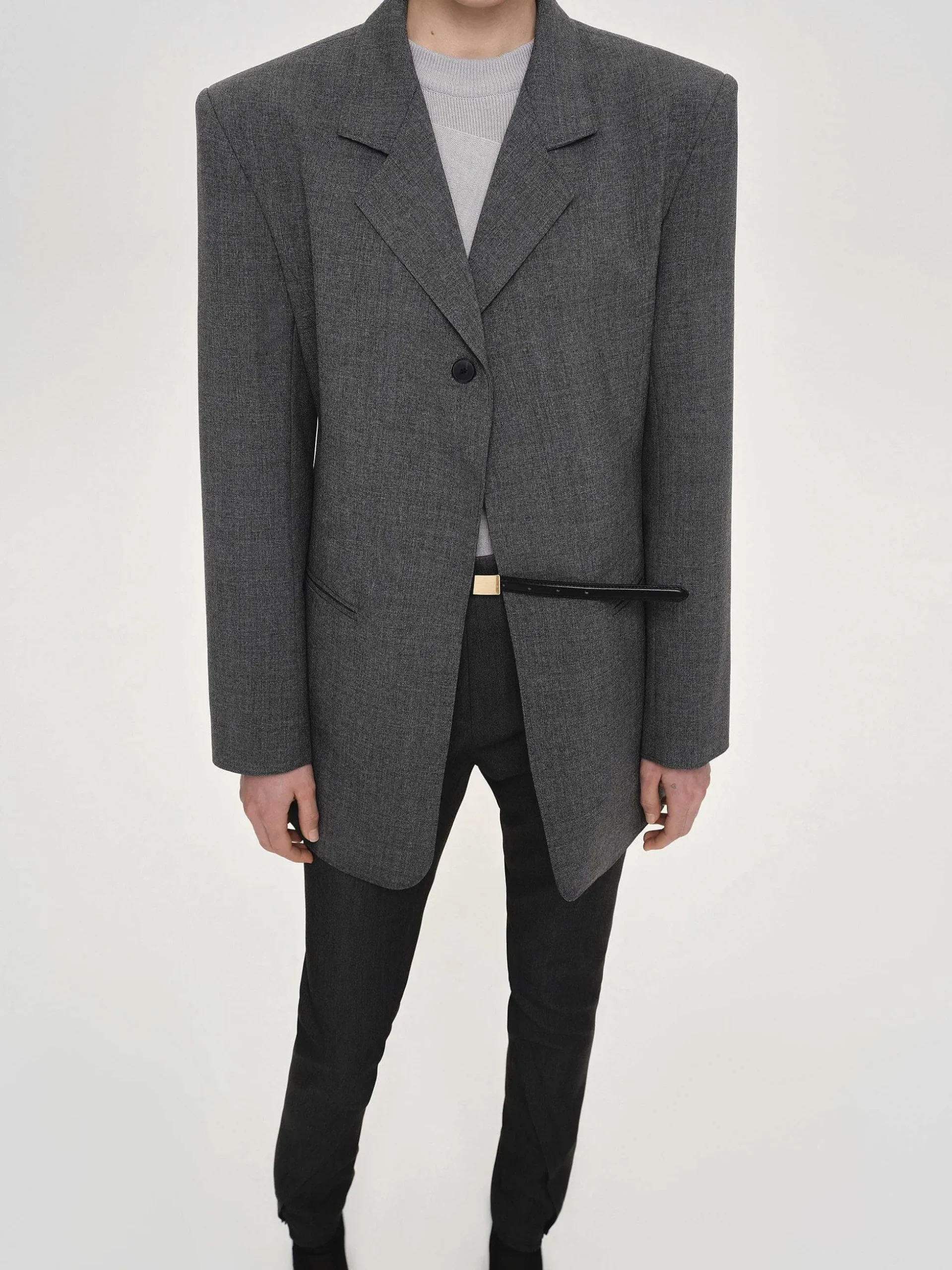 Women Source Unknown Clothing-Single-Button Blazer, Charcoal