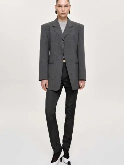 Women Source Unknown Outerwear-Single-Button Blazer, Charcoal