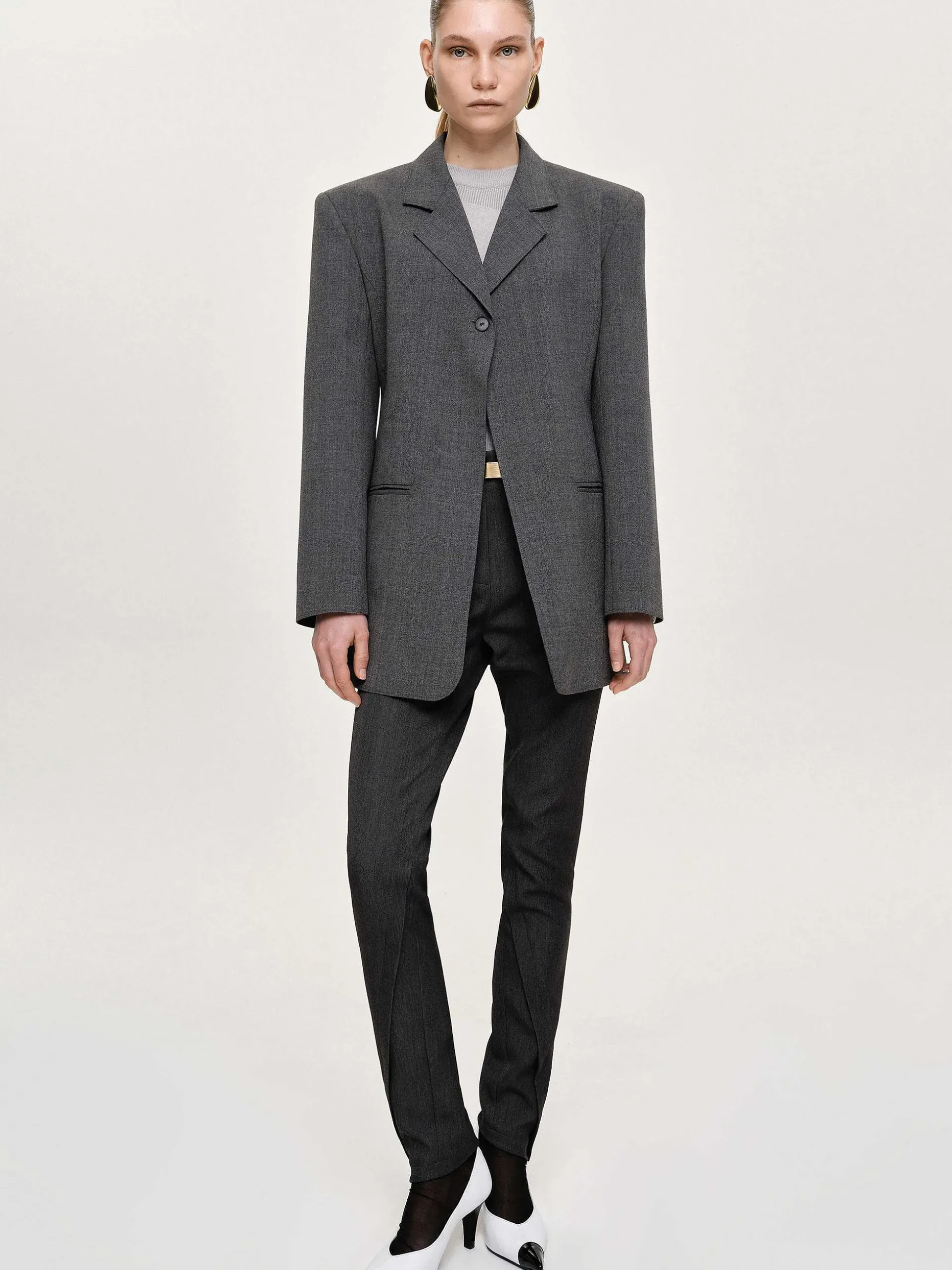 Women Source Unknown Outerwear-Single-Button Blazer, Charcoal