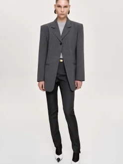 Women Source Unknown Outerwear-Single-Button Blazer, Charcoal