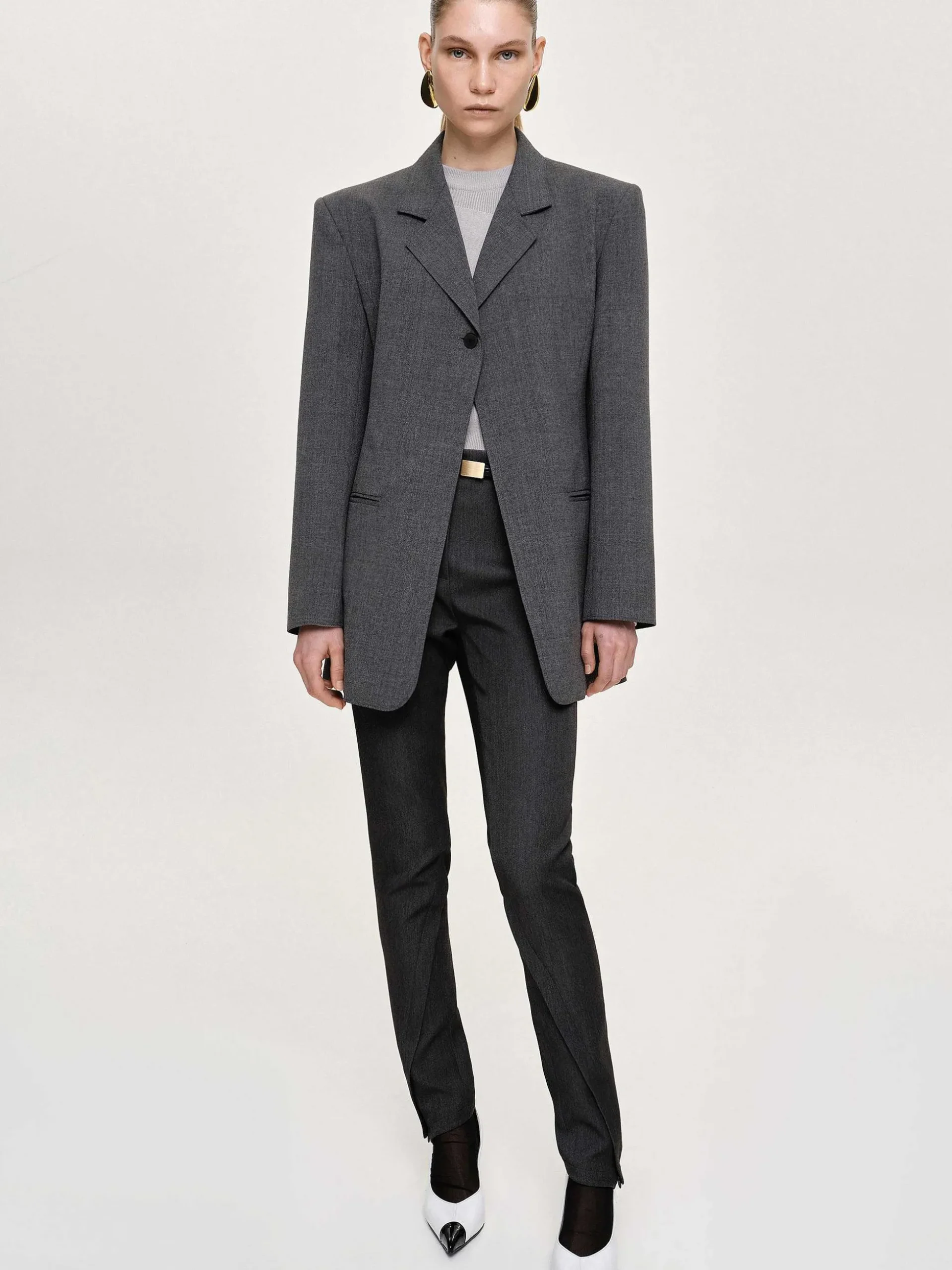 Women Source Unknown Outerwear-Single-Button Blazer, Charcoal