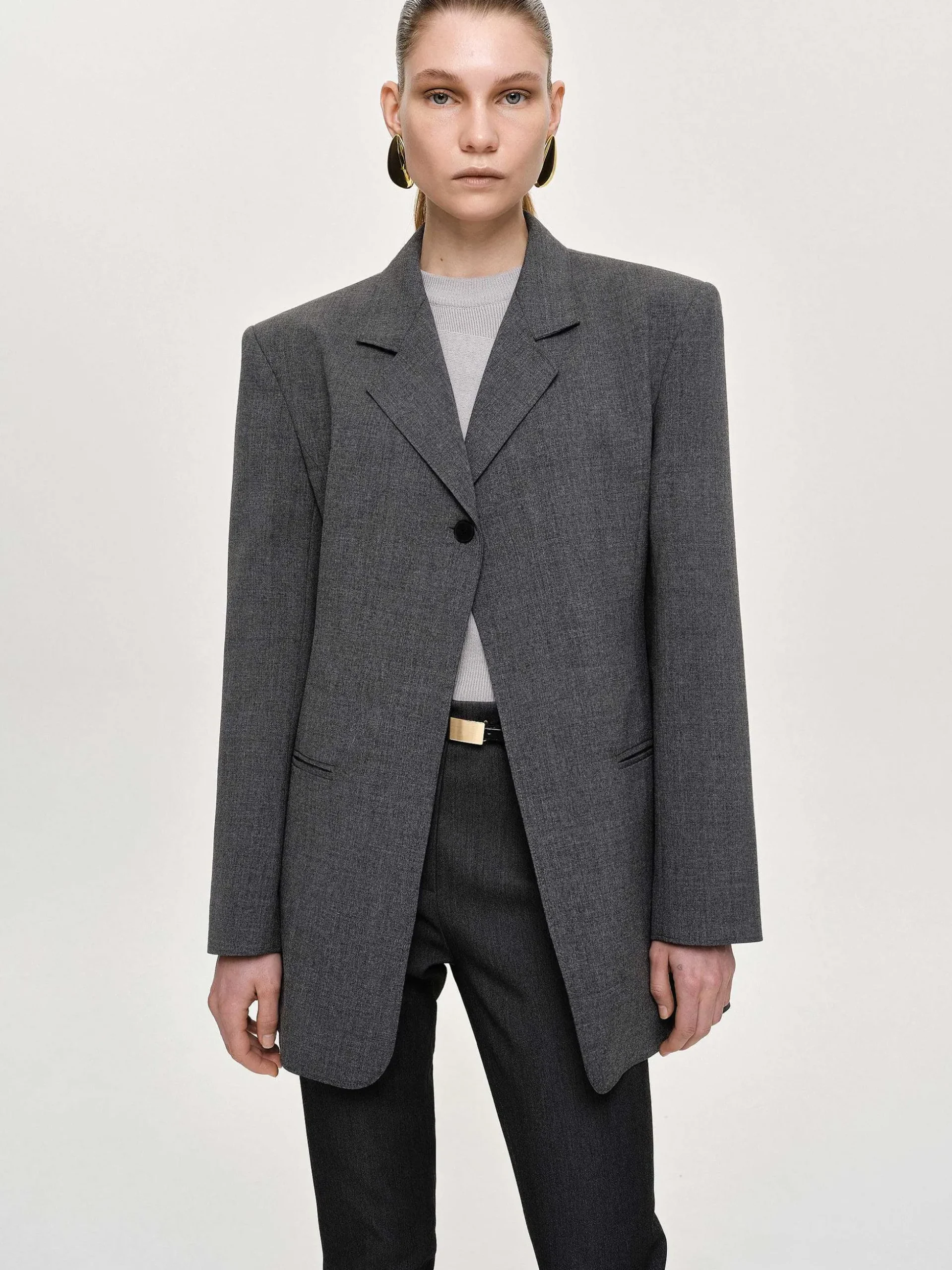 Women Source Unknown Outerwear-Single-Button Blazer, Charcoal