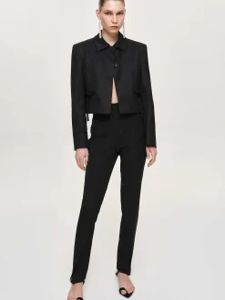 Women Source Unknown Accessories-Sisilia Bow Cropped Blazer, Black