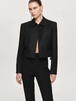 Women Source Unknown Accessories-Sisilia Bow Cropped Blazer, Black
