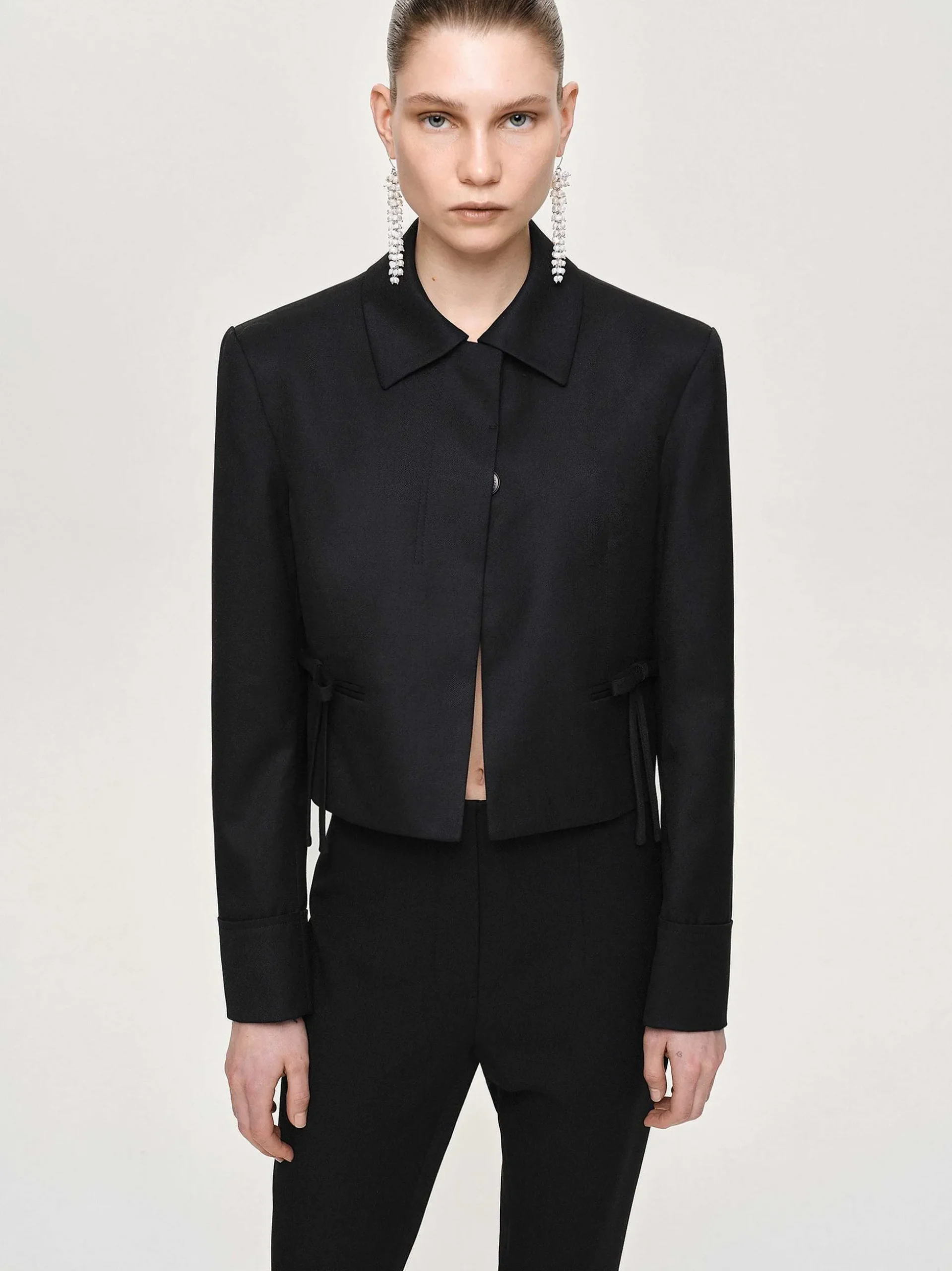 Women Source Unknown Accessories-Sisilia Bow Cropped Blazer, Black