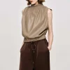 Women Source Unknown Accessories-Sleeveless Leather Top, Beige