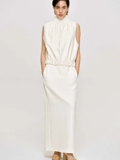 Women Source Unknown Accessories-Sleeveless Leather Top, Ivory