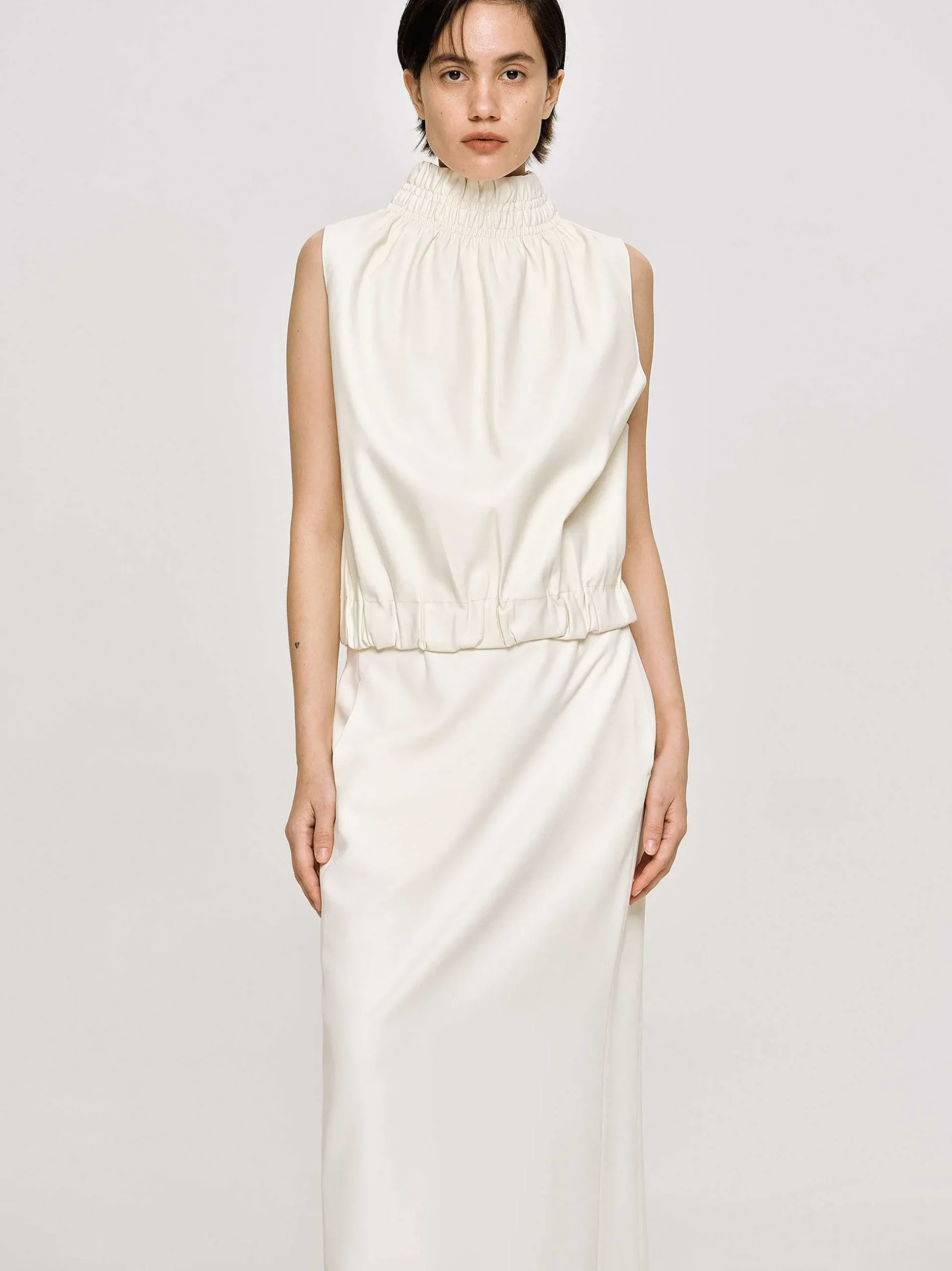 Women Source Unknown Accessories-Sleeveless Leather Top, Ivory