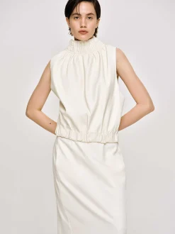 Women Source Unknown Accessories-Sleeveless Leather Top, Ivory