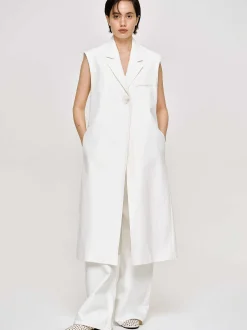 Women Source Unknown Outerwear-Sleeveless Long Blazer, White