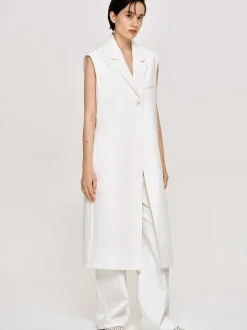 Women Source Unknown Outerwear-Sleeveless Long Blazer, White