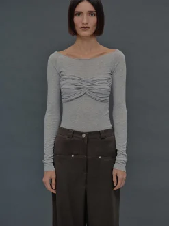 Women Source Unknown Clothing-Slim Bustier Jersey Tee, Mist Grey