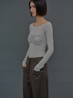 Women Source Unknown Clothing-Slim Bustier Jersey Tee, Mist Grey