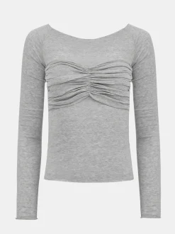 Women Source Unknown Tops-Slim Bustier Jersey Tee, Mist Grey