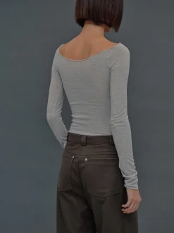 Women Source Unknown Tops-Slim Bustier Jersey Tee, Mist Grey