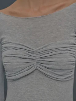 Women Source Unknown Tops-Slim Bustier Jersey Tee, Mist Grey