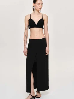 Women Source Unknown Bottoms-Slit Maxi Skirt, Black
