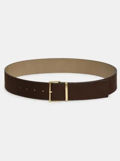Women Source Unknown Accessories-Square Buckle Suede Belt, Espresso