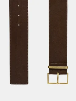 Women Source Unknown Clothing-Square Buckle Suede Belt, Espresso