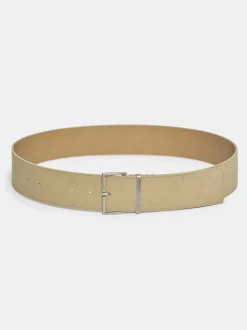 Women Source Unknown Accessories-Square Buckle Suede Belt, Nougat