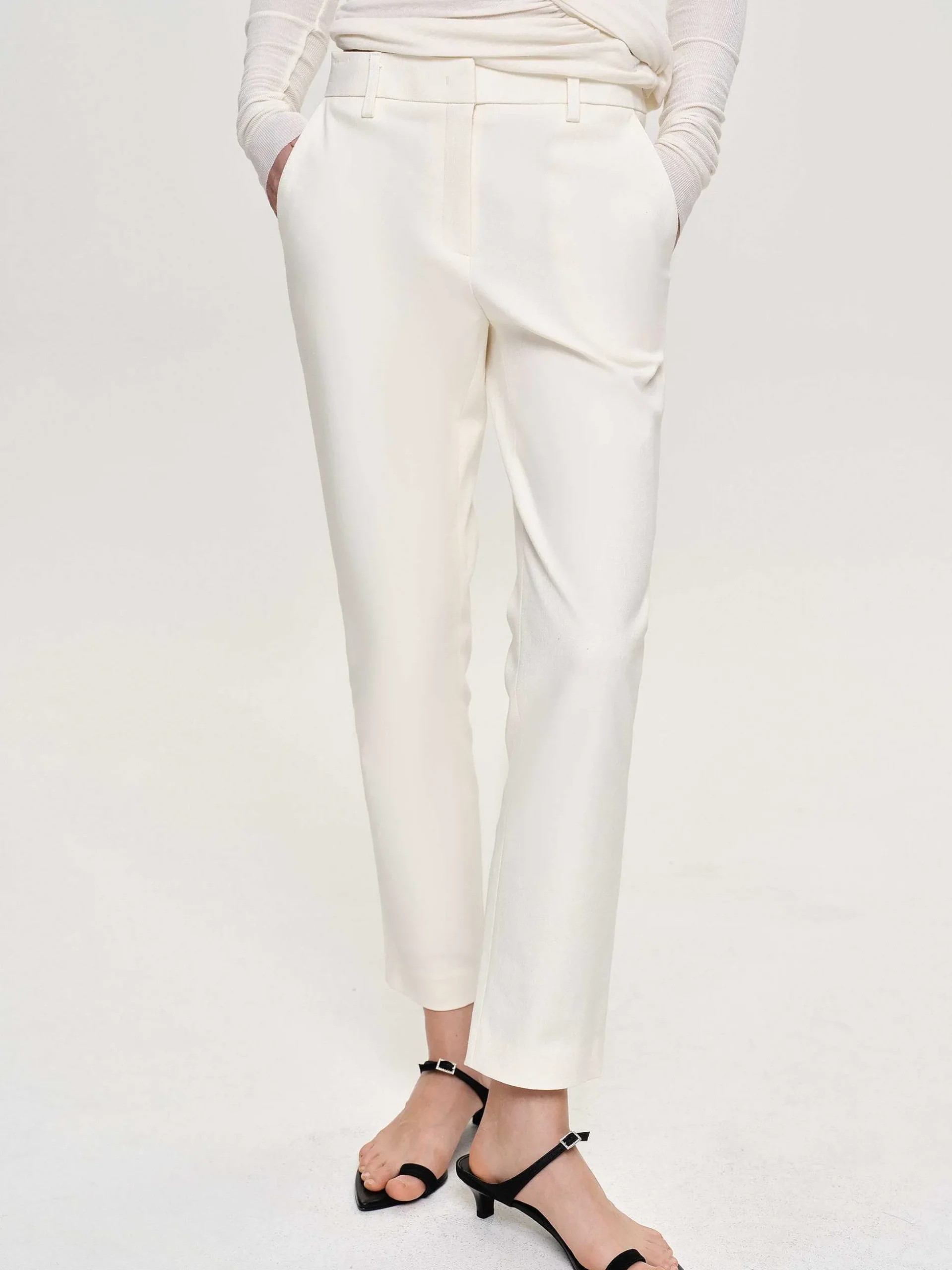 Women Source Unknown Bottoms-Straight Crop Cigarette Trousers, Ivory