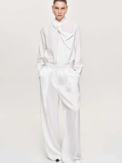 Women Source Unknown Clothing-Taiamo Fluid Satin Trousers, White