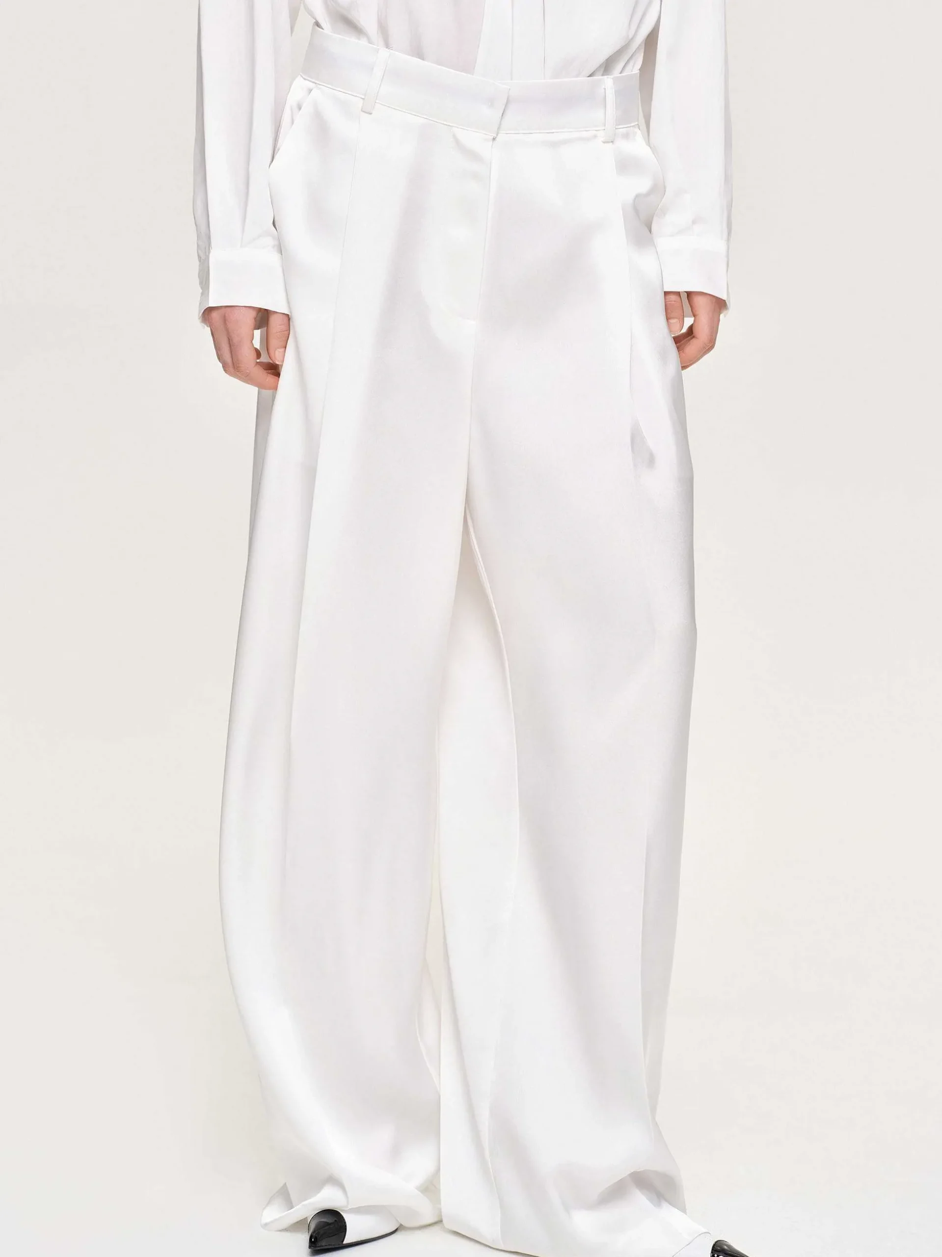 Women Source Unknown Bottoms-Taiamo Fluid Satin Trousers, White