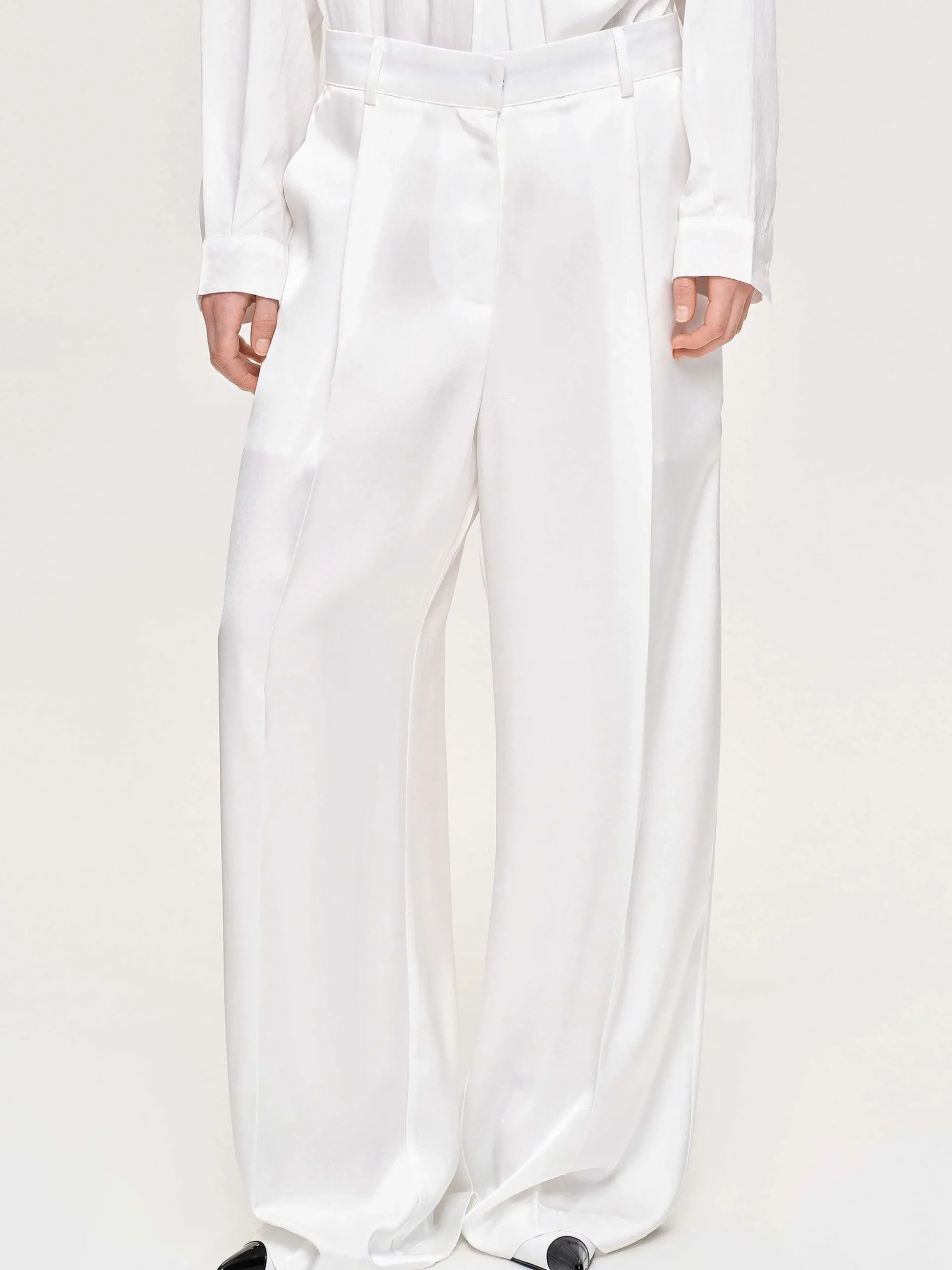 Women Source Unknown Bottoms-Taiamo Fluid Satin Trousers, White
