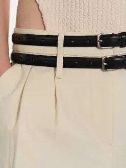 Women Source Unknown Accessories-Thin Leather Belt, Black