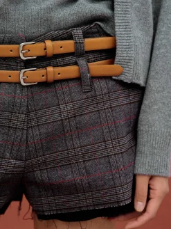 Women Source Unknown Accessories-Thin Leather Belt, Camel
