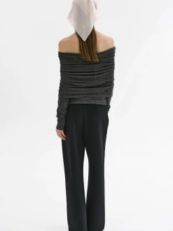 Women Source Unknown Accessories-Tova Off Shoulder Knit, Dark Grey Melange