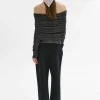 Women Source Unknown Accessories-Tova Off Shoulder Knit, Dark Grey Melange