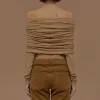 Women Source Unknown Accessories-Tova Off Shoulder Knit, Nude Brown