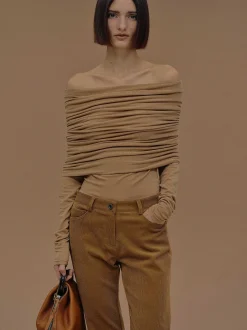 Women Source Unknown Accessories-Tova Off Shoulder Knit, Nude Brown