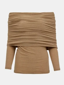 Women Source Unknown Accessories-Tova Off Shoulder Knit, Nude Brown