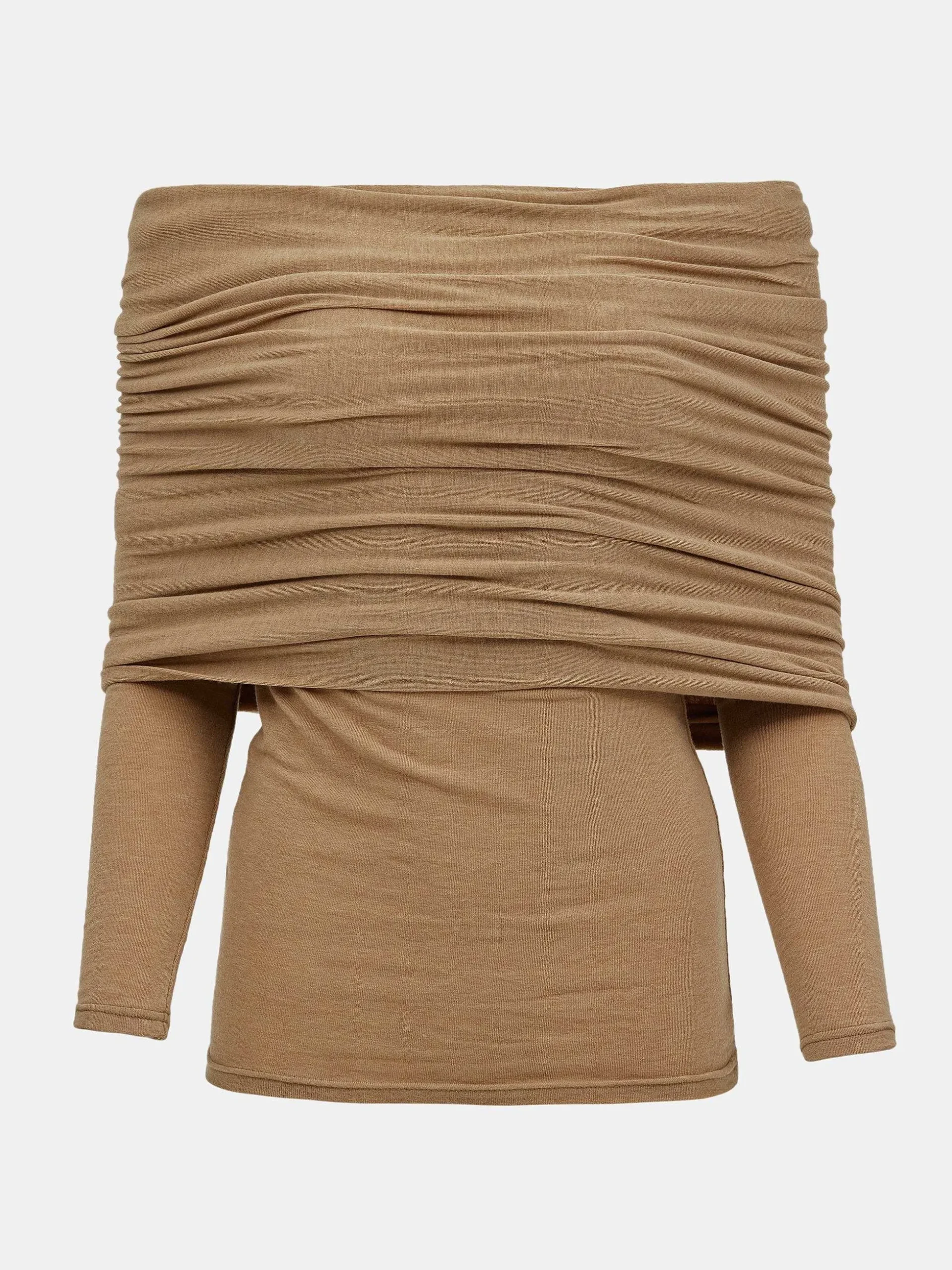 Women Source Unknown Accessories-Tova Off Shoulder Knit, Nude Brown