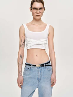 Women Source Unknown Tops-Twist Tank Top, White